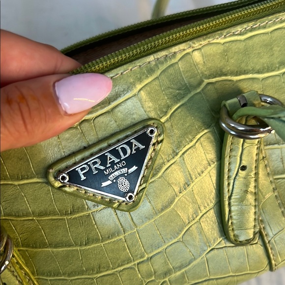Prada Green Croc-Embossed Shoulder Bag - Picture 4 of 5